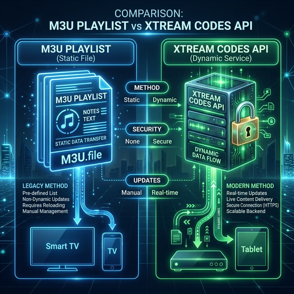 Xtream Codes API vs M3U Playlist: What's the Difference?