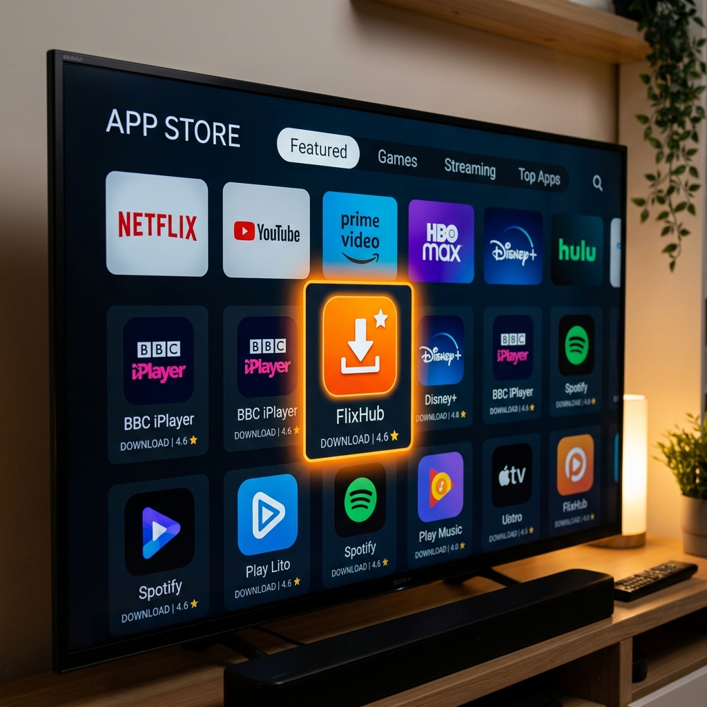 The orange Downloader app icon on the Amazon Fire TV Appstore screen