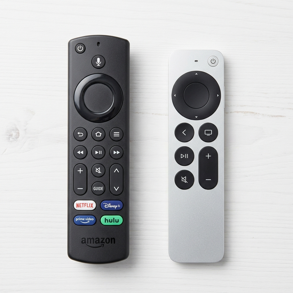 A side-by-side comparison chart of the Amazon Firestick 4K Max next to an Apple TV 4K device
